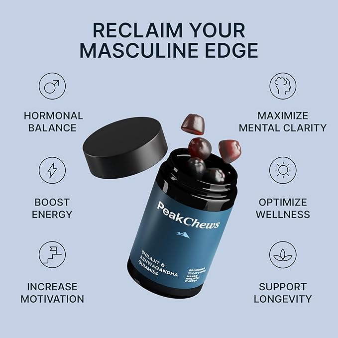 Pure Himalayan Shilajit Gummies for Men with Ashwagandha - Shilajit and Ashwagandha for Men - Boost Energy, Mood, Motivation - High Potency and Absorption, Vegan-Friendly - 60 Count