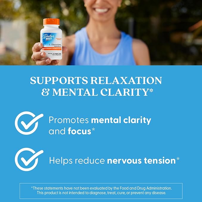 Doctor's Best L-Theanine AlphaWave, Supports Relaxation and Mental Clarity, Non-GMO, Gluten Free, Soy Free, Vegan 60 Veggie Caps