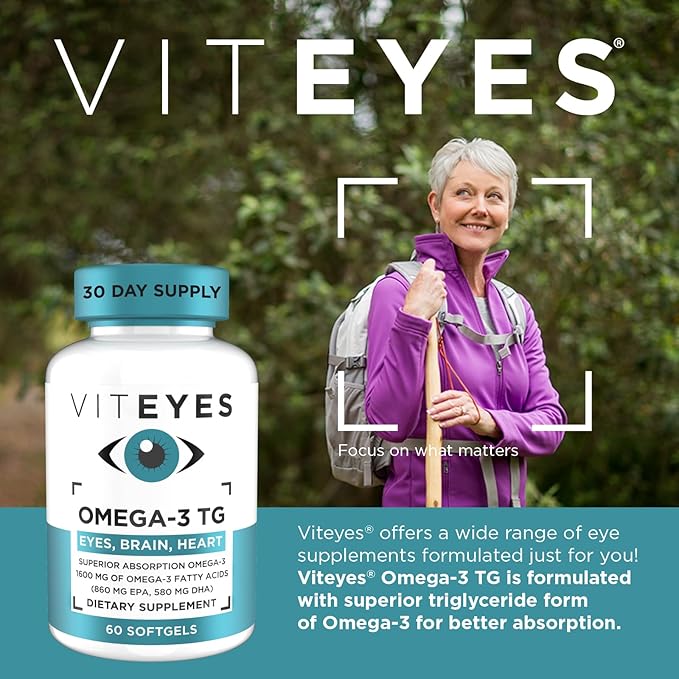 Viteyes Omega-3 TG Supports Eye & Heart Health, Natural Triglyceride Fish Oil Formula, Clear, 60 Count