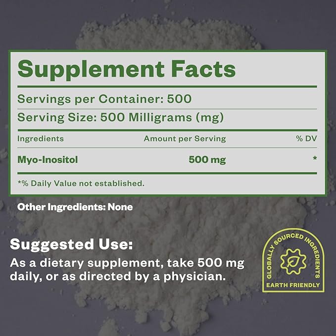 Myo-Inositol Powder, 250g, Fertility, Hormonal Balance and Ovarian Support, Pure Inositol Powder, Myo Inositol Supplement to Support Energy and Brain Wellness, Vegan, Non-GMO, 500 Servings