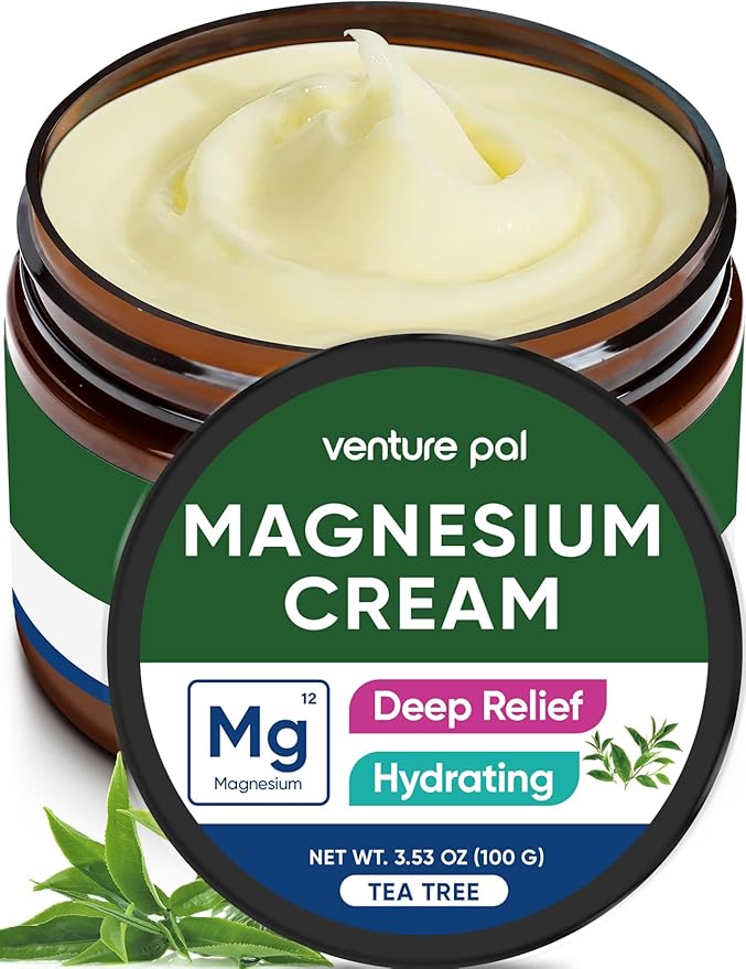Venture Pal Magnesium Lotion, Topical Magnesium Cream for Sleep, Leg Cramps & Pain, Muscle Relaxation, Calm, Moisturizing Supplement with Coconut Oil, Shea Butter & Hyaluronic Acid, Safe for Kids