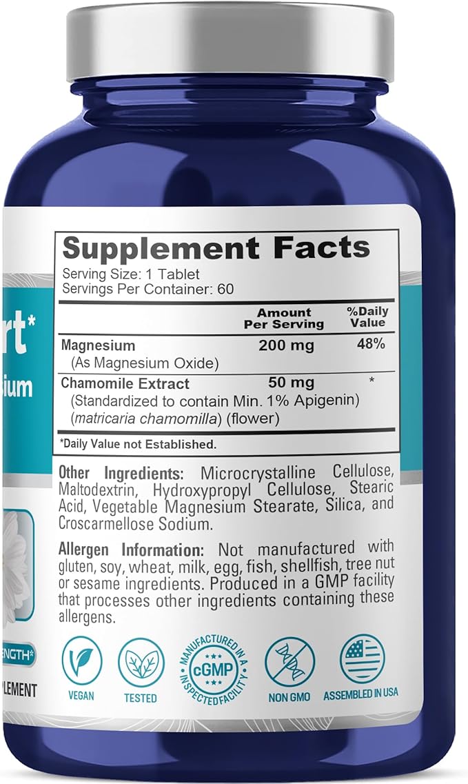 NusaPure Sleep Support with Chamomile & Magnesium 250 mg 60 Per Tablets Vegetarian/Vegan, Non-GMO