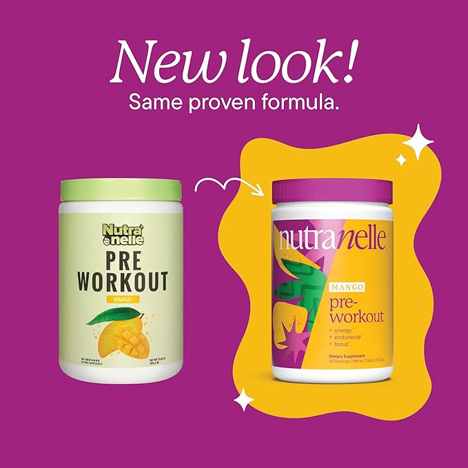 Nutranelle - Mango Pre-Workout - Energy Support - Pre Workout Powder - Natural Caffeine - Enhanced Focus - 11.36 oz