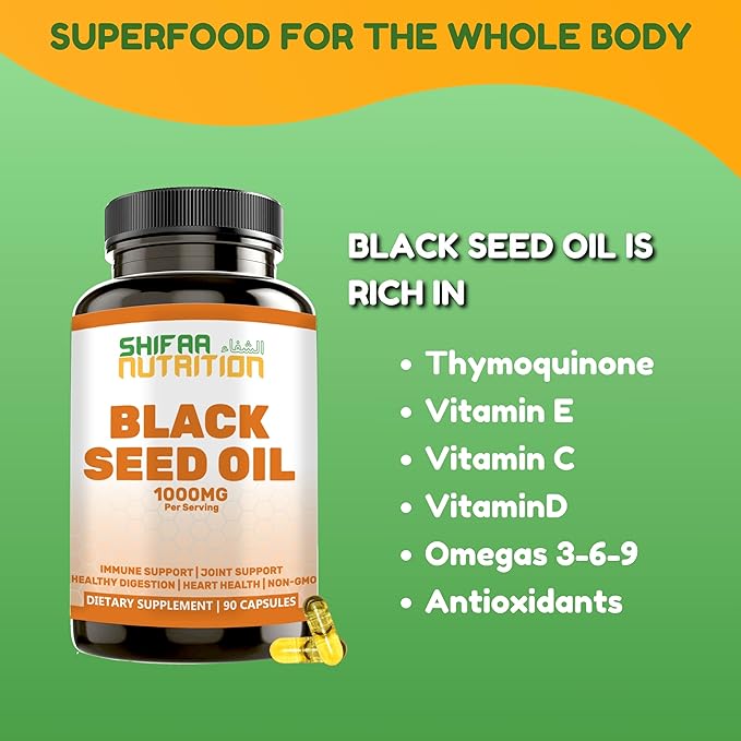 Halal Black Seed Oil | 1000mg 45 Servings | Nigella Sativa, Kalonji | Supports Hair, Skin, Joints, Immune, Heart, Digestion