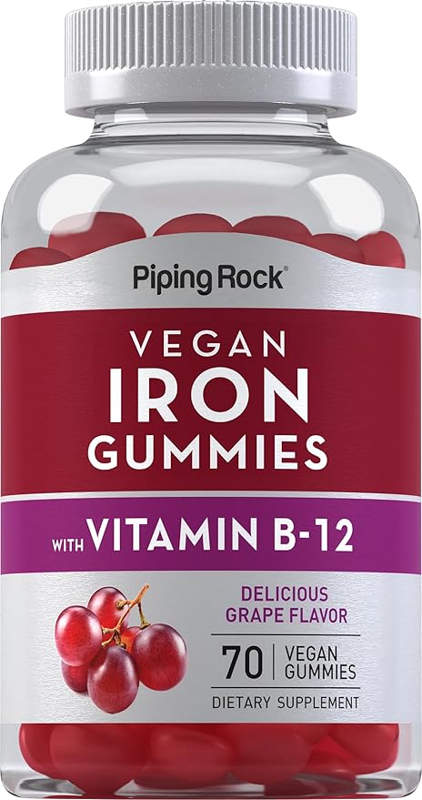 Piping Rock Iron Gummies Supplement | 70 Count | for Women and Men | with Vitamin B12 | Grape Flavor | Vegan, Non-GMO, Gluten Free