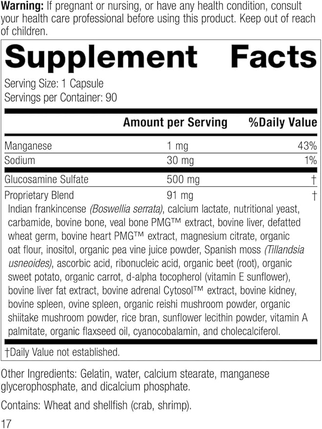 Standard Process Inc. Glucosamine Synergy - Whole Food RNA Supplement and Joint Support with Cyanocobalamin, Cholecalciferol, Shiitake, Manganese, Rice Bran, Organic Carrots - 90 Capsules