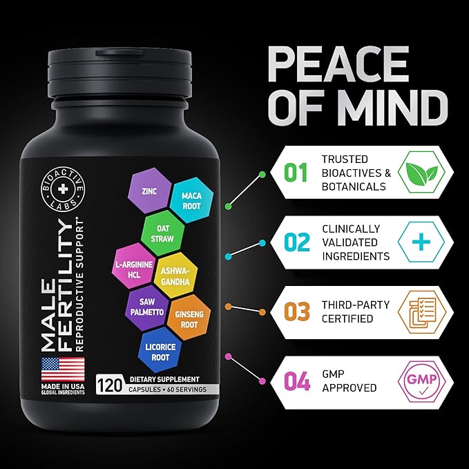 Fertility Supplements for Men - Zinc, Maca, Ashwagandha, L-Arginine - Male Vitality Conception for Him - Count and Motility Pregnancy Aid - Vitamins and Male Fertility Support Supplement - 120 Pills