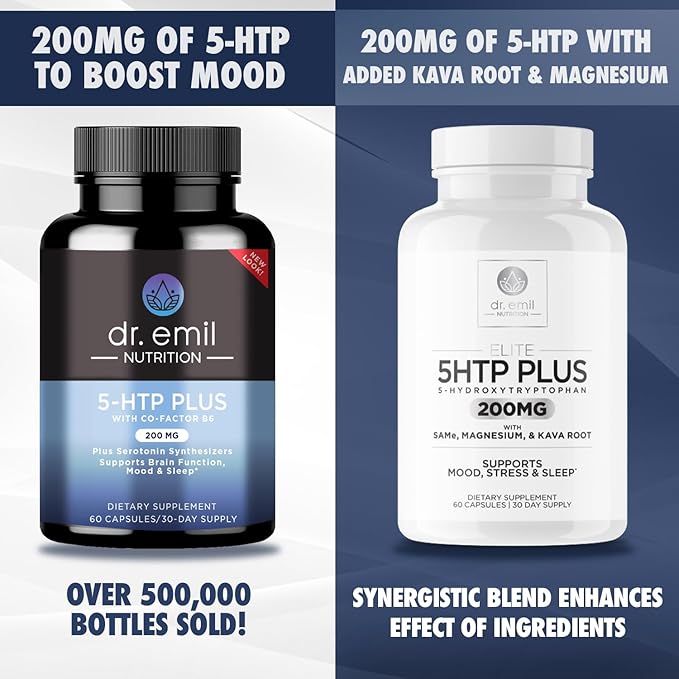 200 MG 5-HTP Elite with Kava Root Extract, Magnesium & SAM-e to Maintain Normal Healthy Sleep & Create a Sense of Wellbeing - 5HTP Supplement with Vitamin B6 - 60 Capsules, 30 Servings