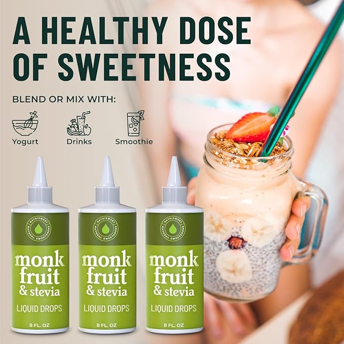 Natrisweet Monk Fruit Stevia Liquid Drops, 8 fl oz, Stevia Monk Fruit Sweetener Liquid Without Erythritol, No Fillers, Zero Calorie, Zero Carbs Stevia Monkfruit Sweetener for Coffee, Tea, Drinks