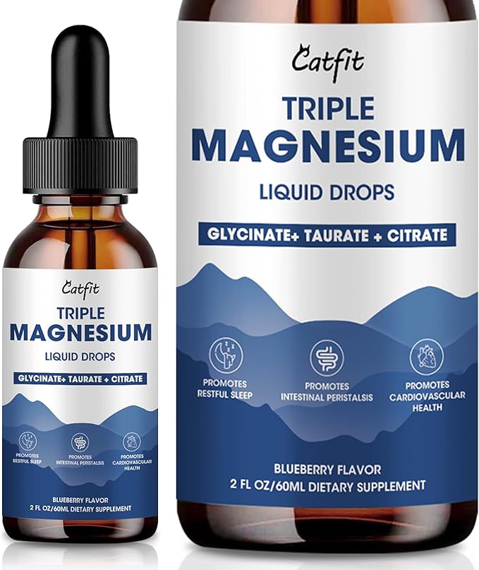 Magnesium Glycinate Liquid Drops 500mg with Taurate & Citrate for Women, Liquid Magnesium Supplement with Potassium & Omega3 for Sleep, Calm and Relax, High Absorption, Blueberry Flavor, 2 Fl Oz