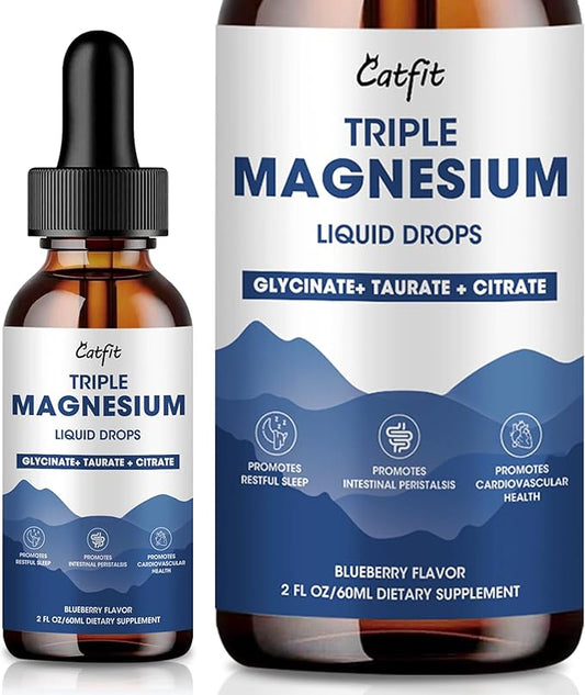 Magnesium Glycinate Liquid Drops 500mg with Taurate & Citrate for Women, Liquid Magnesium Supplement with Potassium & Omega3 for Sleep, Calm and Relax, High Absorption, Blueberry Flavor, 2 Fl Oz