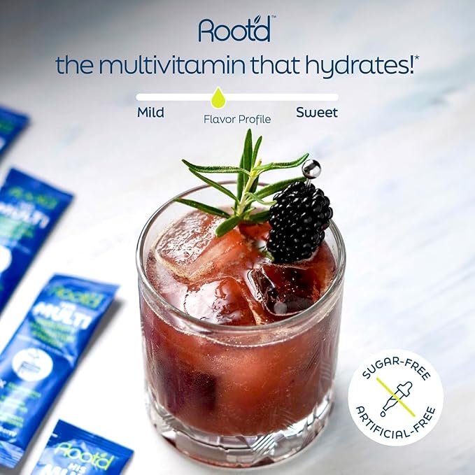 Root'd Multivitamin Powder with 3X Electrolytes for Men - 24 Vitamins & Minerals, 3X Electrolytes, 9 Superfoods, Probiotics & Enzymes, Sugar-Free Multivitamin & Hydration | 24 Packets