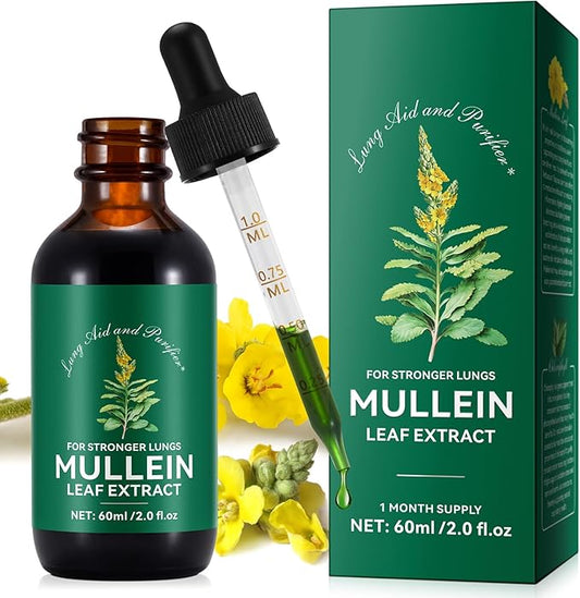 Mullein Drops for Lungs - Mullein Leaf Extract for Lungs, Chlorophyll Liquid Drops Supplement for Lung Cleanse, Natural Herbal