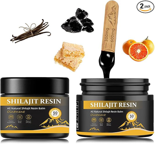 shilajit Resin for Men - Maximum Potency Natural Organic Shilajit Resin in 85+ Trace Minerals, Gold Grade Himalayan Pure Shiljait for Energy,Immune Support, 50 Grams Pack of 2 (6 Months Supply)