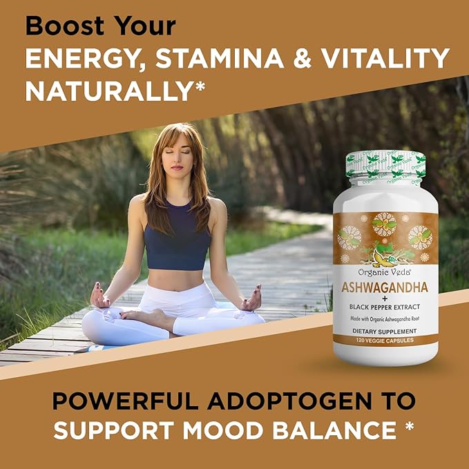 Organic Veda Ashwagandha Supplements, 1500mg - Ashwagandha Capsules with Black Pepper Extract - Made from Pure 100% Organic Ashwagandha Root - Mood Support Supplement & Energy, 120 Veggie