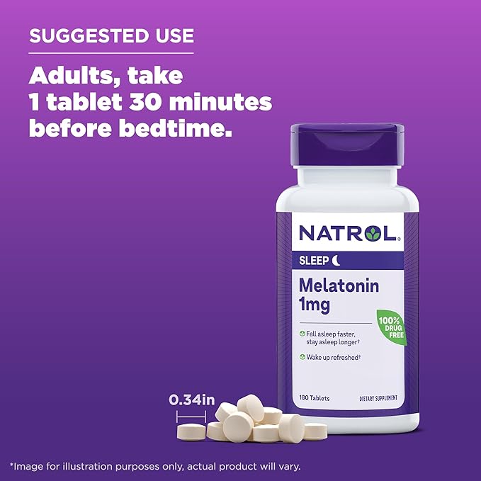Natrol Melatonin 1 mg, Dietary Supplement for Restful Sleep, Sleep Tablets for Adults, 180 Melatonin Tablets, 180 Day Supply