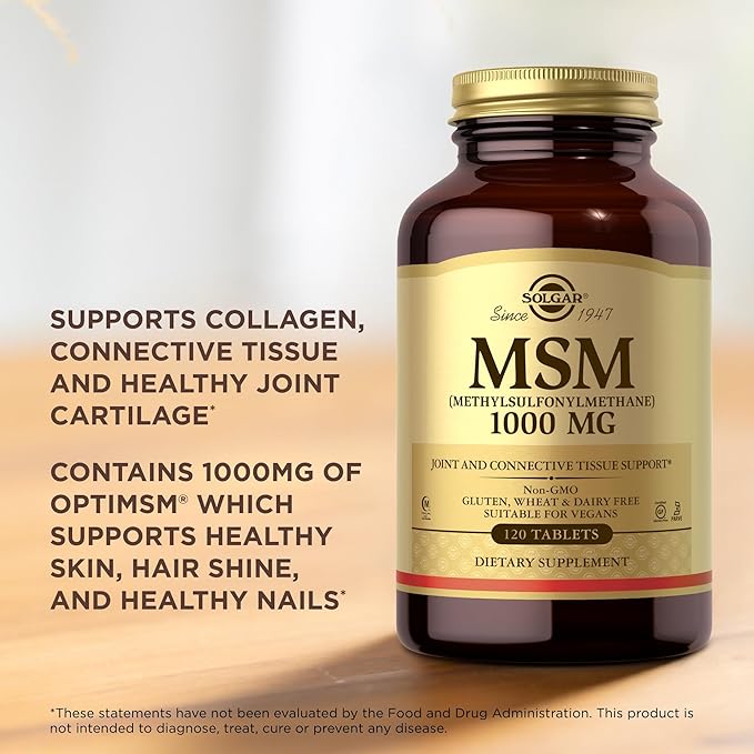 SOLGAR MSM 1000 mg - 120 Tablets, Pack of 2 - Supports Joints & Connective Tissue - Non-GMO, Vegan, Gluten Free, Dairy Free, Kosher, Halal - 240 Total Servings