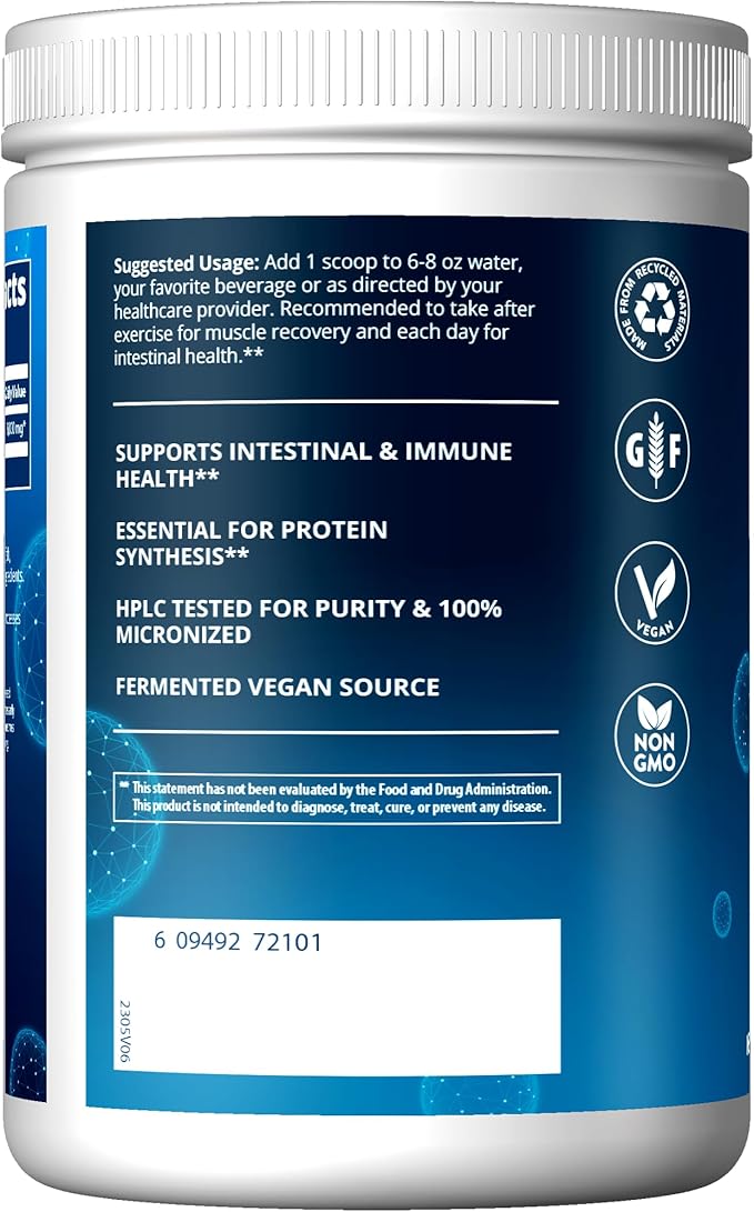 MRM Nutrition L-Glutamine | 5000mg | Recovery | Amino Acid | Muscle Support | Immune + Gut Health | Fermented | 65 Servings