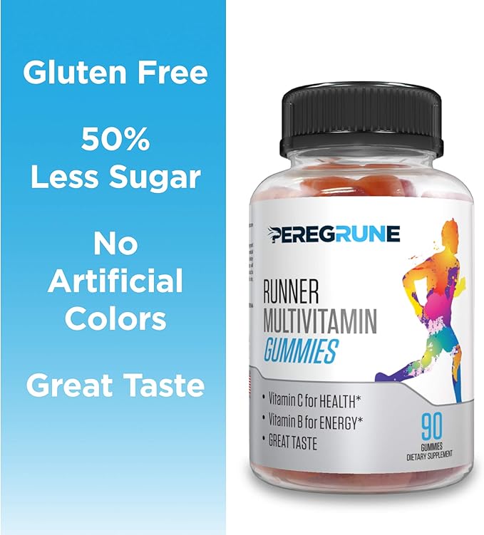 Runner Multivitamin Gummies - Daily Vitamin for Running with Vitamins A, C, D, E, and B Complex – 50% Less Sugar – Antioxidants, Recovery, Endurance, and Energy Gummy – Certified Running Sup