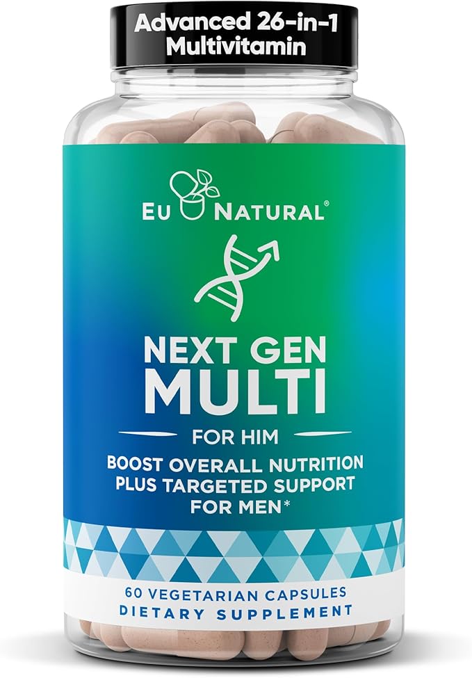 Next Gen Multi for Him Advanced Men’s Multivitamin Supplement – 26-in-1 Multiblend for Beard & Hair Growth, Men’s Reproductive Health, Metabolism, Heart, Skin, Prostate Support, More – 60 Veg Capsules