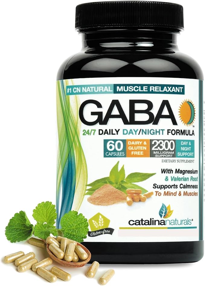 GABA 2,300mg Strength - 24/7 Daily Day/Night Formula - Natural Relaxant - Plus Magnesium, Valerian Root.