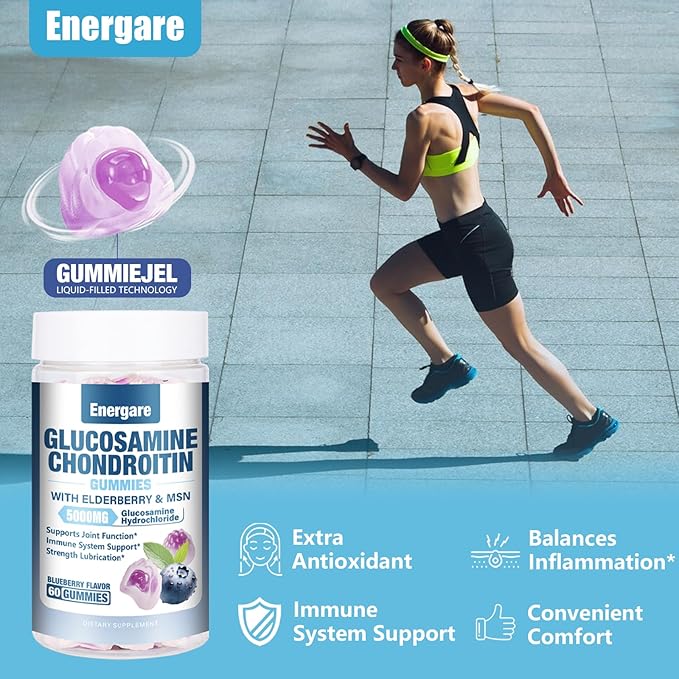1 Pack Glucosamine Chondroitin with MSM Gummies & Elderberry, Extra Strength Joint Support Health, Flexibility, Antioxidant, Immune Supplement Gummy for Adults, Men & Women 60 Counts