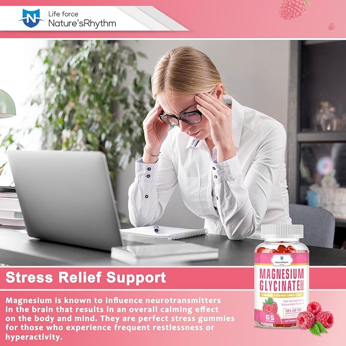 Nature‘s Rhythm Magnesium Gummies 500mg - 65 Ct | Magnesium Glycinate Supplements for Relaxation, Stress Relief, and Sleep for Adults & Kids Tasty and Tangy Raspberry Flavor