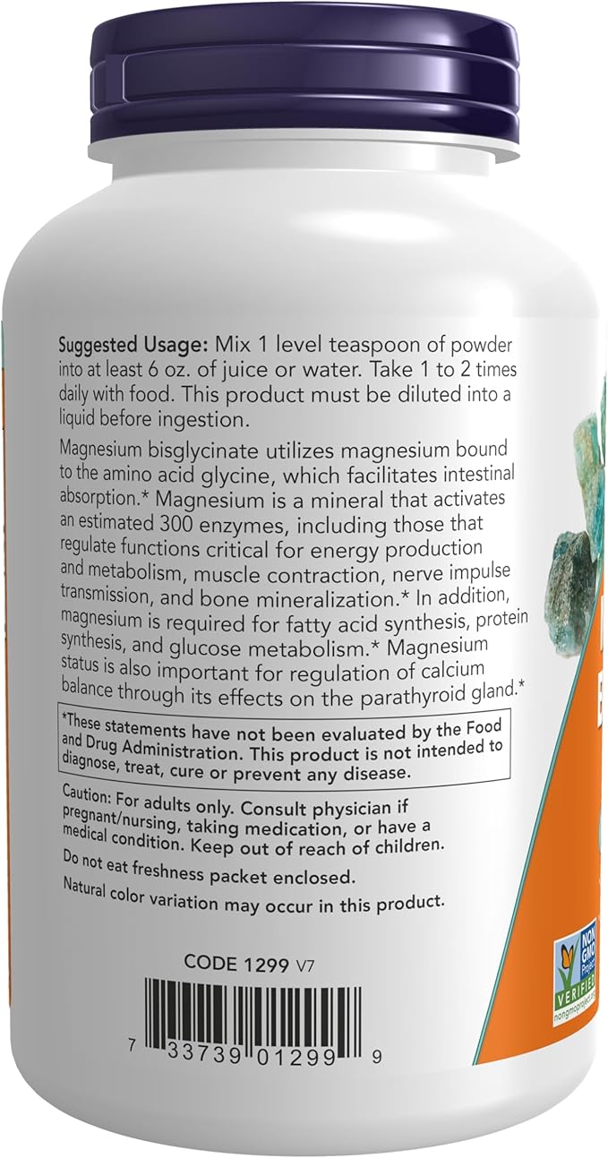 NOW Foods Supplements, Magnesium Bisglycinate Powder, Enzyme Function*, Nervous System Support*, 8-Ounce