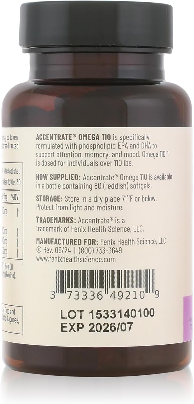 Accentrate Omega 110 w/LYSOVETA LPC | EPA & DHA Supplements for Brain Health | Focus, Memory, & Mood | 6X Better Absorption Than Fish Oil | Omega-3 Fatty Acid Supplements | 60 Softgels (Month)