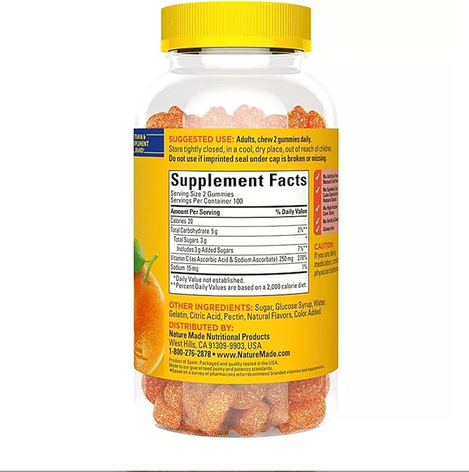 Nature Made Adult Gummies 200 CT Vitamin C Dietary Supplement, Orange