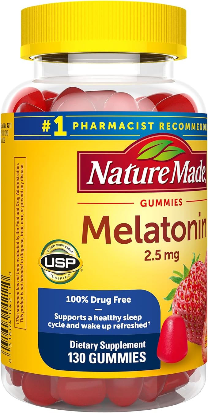 Nature Made Melatonin 2.5 mg Gummies, 100% Drug Free Sleep Aid for Adults, 130 Gummies, 130 Day Supply (Pack of 2)