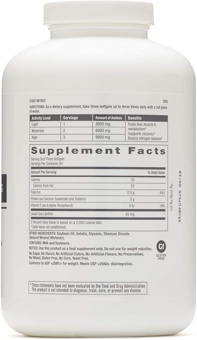 GNC Pro Performance Amino 3000mg, 240 Softgels, Supports Protein Synthesis and Muscle Repair