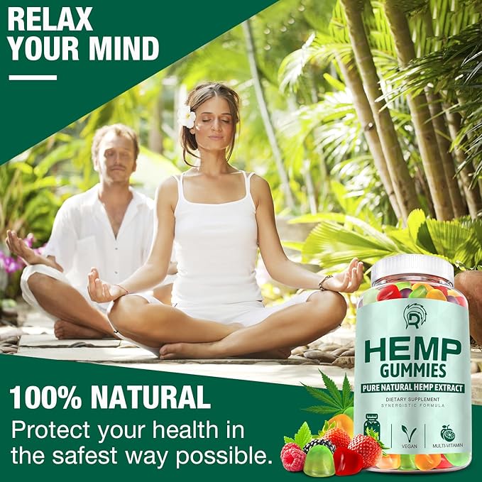 3 Pack Hemp Gummies Extra Strength Organic High Potency Hemp Supplement Gummy with Premium Hemp Oil Extract, Low Sugar Big Edible Gummy