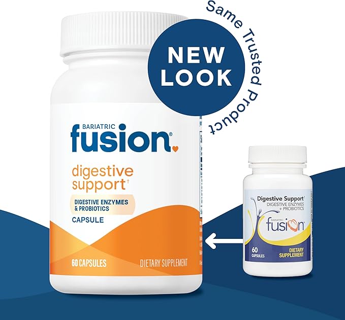 Bariatric Fusion Digestive Support: Digestive Enzymes with Probiotics | Vegan Supplement | Probiotics for Digestive Health and Gut Health Support | Gluten, Dairy & GMO Free | 60 Capsules