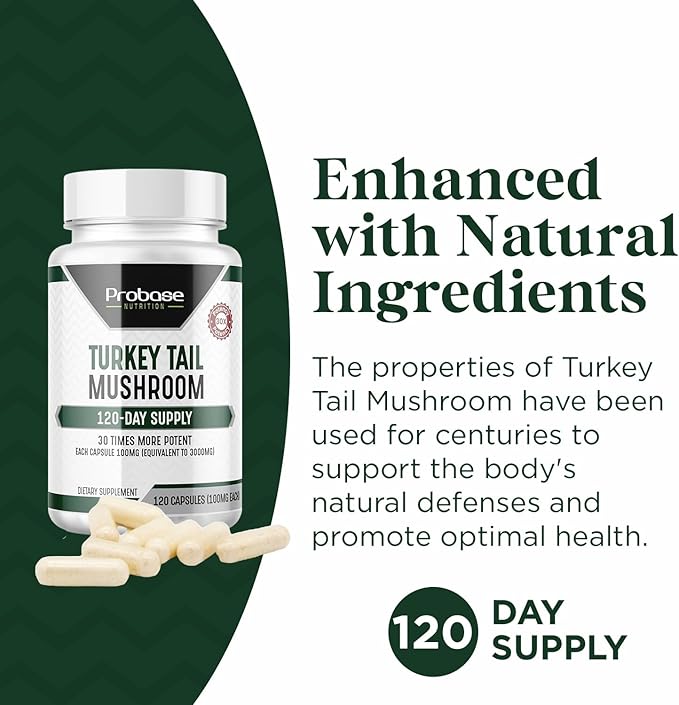 Premium Turkey Tail Mushroom Capsules Turkey Tail Supplement with Real Mushroom Extract Coriolus Versicolor 4 Month Supply 120 Capsules