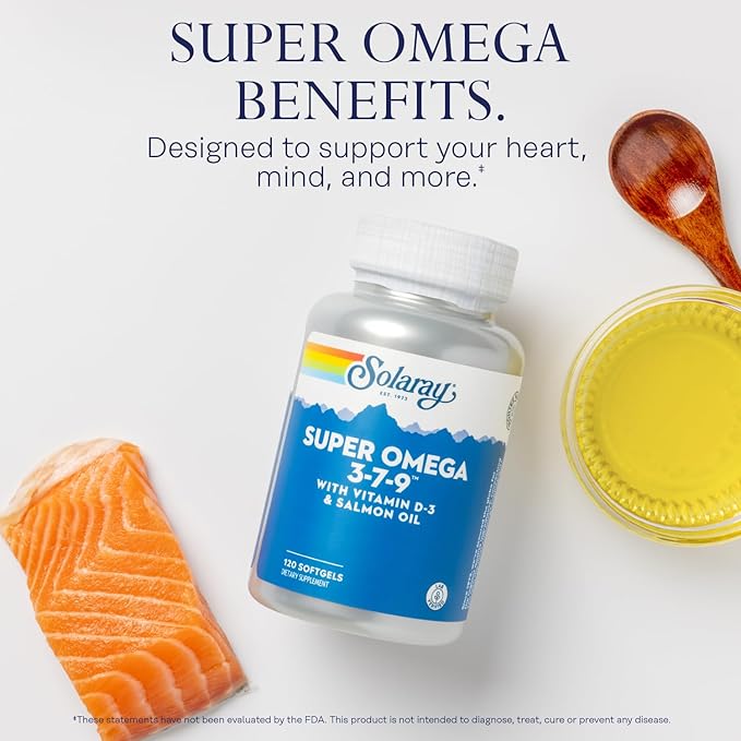 SOLARAY Super Omega 3 7 9 Supports Healthy Skin, More EPA, DHA, Essential Fatty Acids from Fish Oil Mini Softgel, 120ct