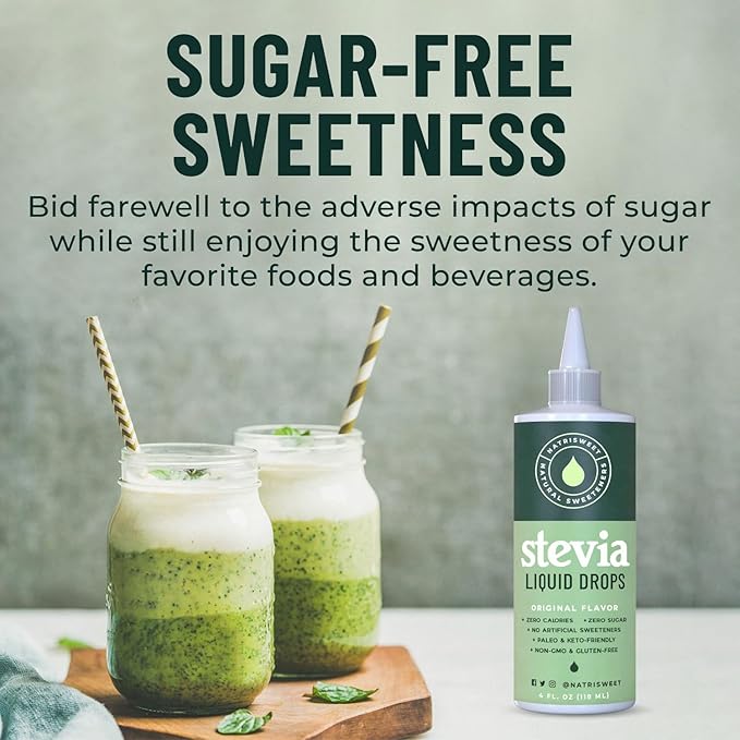 Natrisweet Liquid Stevia Drops 4 fl oz, Pure Sweetener from Stevia Extract Sugar Substitute, No Calorie Keto Sweetner, Mix Liquid