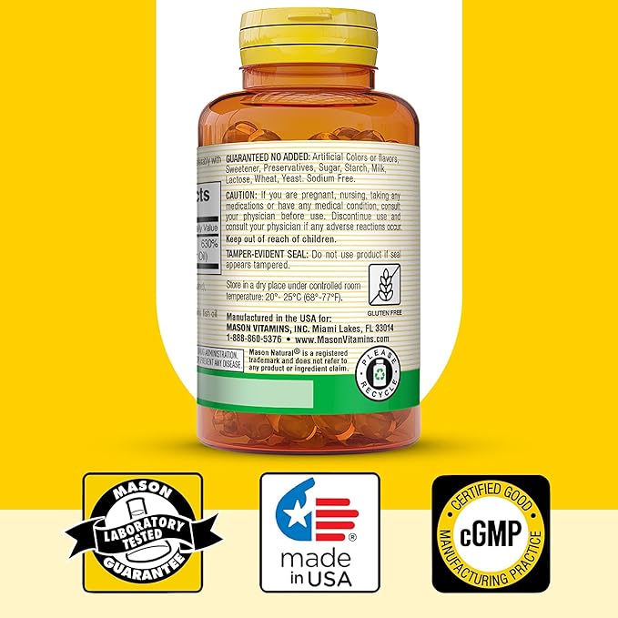 MASON NATURAL Vitamin D3 125 mcg (5000 IU) - Supports Overall Health, Strengthens Bones and Muscles, from Fish Liver Oil, 50 Softgels