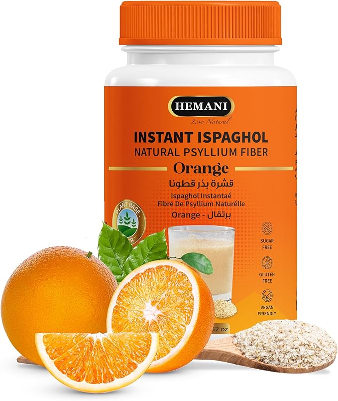 Hemani Instant Psyllium Husk Ispaghol 100g | Orange Flavored On-The-Go Fiber Supplement | Supports Digestive Health | Add to Water for a Refreshing Drink