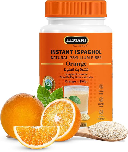 Hemani Instant Psyllium Husk Ispaghol 100g | Orange Flavored On-The-Go Fiber Supplement | Supports Digestive Health | Add to Water for a Refreshing Drink