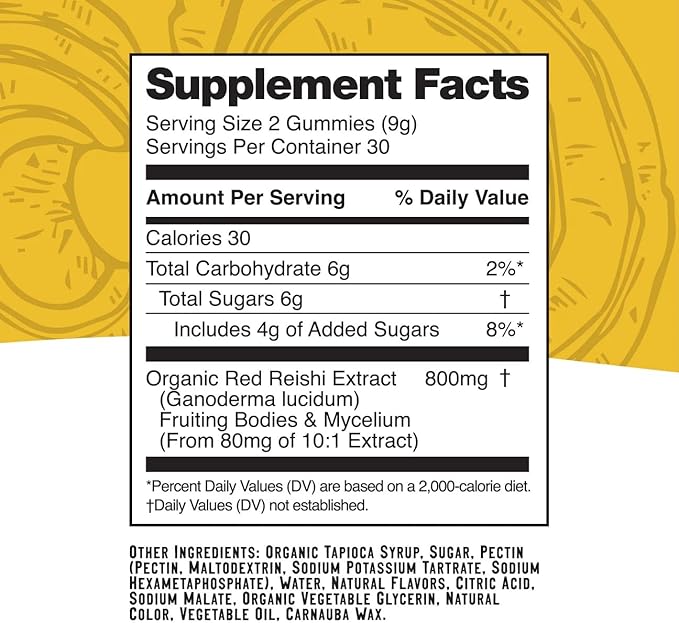 Troomy Reishi Calm Gummies Natural Pineapple Peach Flavor, Gelatin-Free, Gluten-Free, and Vegetarian - 60 Count