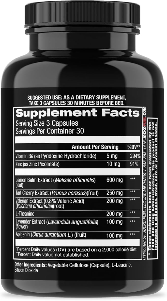 Jocko Fuel Good Night Natural Sleep Aid for Adults - Sleeping Pills for Rest & Recovery, Non-Habit Forming with Tart Cherry Extract, L-Theanine, Lavender, & Lemon Balm (90 Capsules) Packaging May Vary