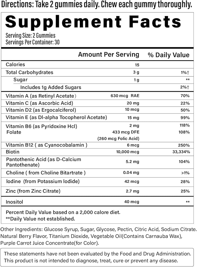 Biotin Gummies -Hair Skin and Nails Vitamins for Men & Women, Vegan Vitamin B7, Supports Hair Growth and Stronger Nails,90 Day Supply-Raspberry-3 Pack
