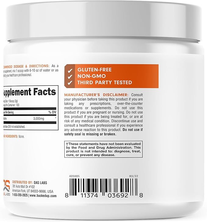 Bucked Up L-Citrulline 3000mg Powder, Essentials (100 Servings)