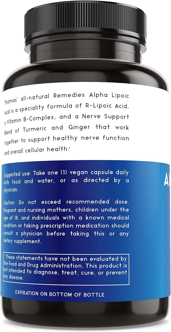 Thomas' all-natural Remedies Alpha Lipoic Acid 600mg, 120 Capsules with B-Vitamins, Vegan, No fillers