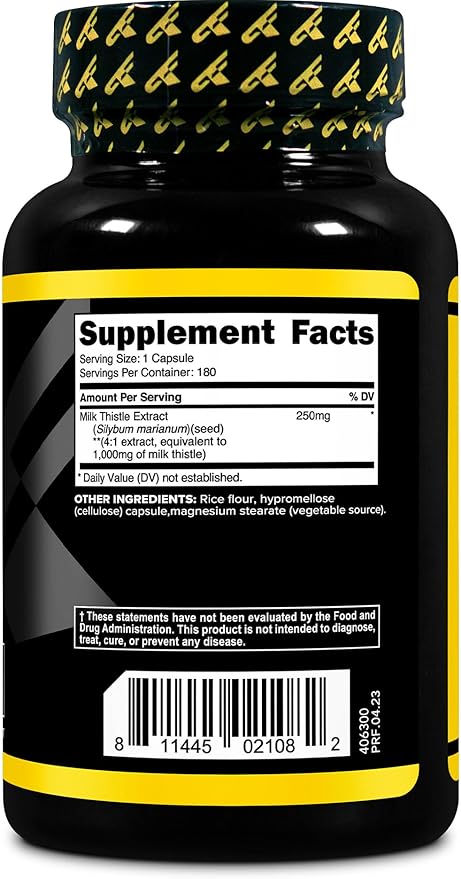 Primaforce Milk Thistle 180 Capsules 1000mg Equivalent - Gluten Free, Non-GMO Dietary Supplement, from 250mg of 4:1 Extract