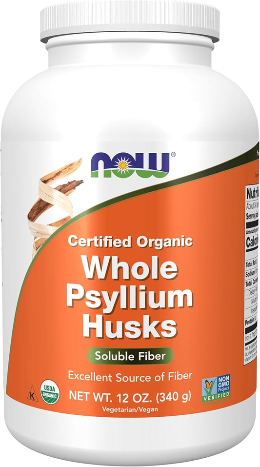 NOW Foods Supplements, Whole Psyllium Husks, Certified Organic, Non-GMO Project Verified, Soluble Fiber, 12-Ounce