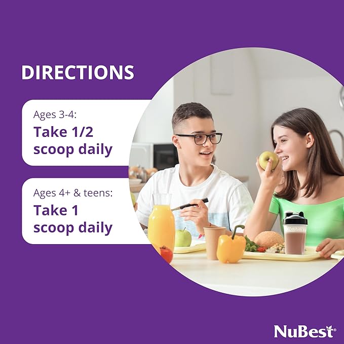NuBest Tall Protein Powder for Kids & Teens - Chocolate Protein Powder Shake - Protein Drink with Probiotics, Omega 3-6-9, Vitamin D3 + K2, Calcium, Vitamins - Bone Strength and Immunity - Pack 4