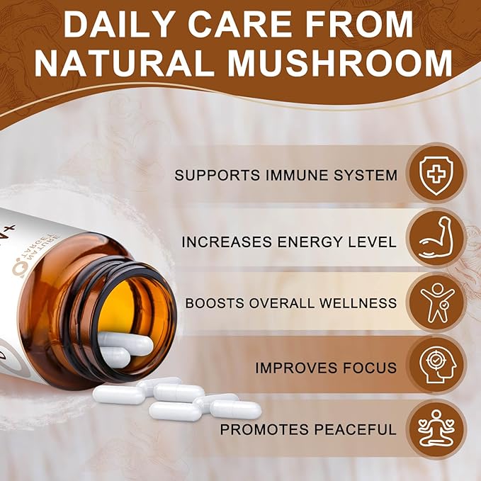 NATURE TARGET Mushroom Supplement, Mushroom Complex with Lion's Mane, Turkey Tail, Reishi, Cordyceps, Shiitake, 14-in-1 Mushrooms for Memory and Focus, 120 Capsules