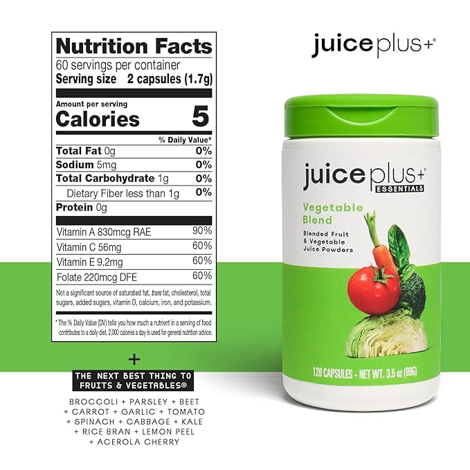 Juice Plus+ Fruit, Vegetable & Berry Blend - Fruit and Vegetable Supplement for Immune Support, Cognitive Health & Radiant Skin - 3 Bottles, (120 Capsules Each)
